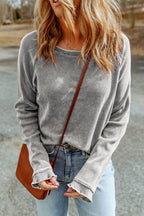 Daisy Textured Round Neck Long Sleeve Top