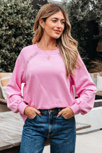 Lilah Lace Patched Raglan Sleeve Loose Fit Sweatshirt