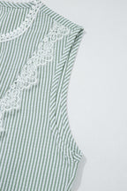 Meredith Stripe Lace Patchwork Crew Neck Tank Top