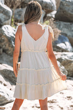 Kenia Solid Color Tied Straps Ruffle Tiered Mini Dress