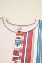 Elizabeth Striped Waffle Exposed Seam Casual Knit Top