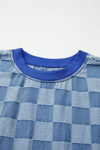 Jessica Checkerboard Oversized Denim Pullover