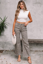 Brianna Leopard Frayed Edge Wide Leg High Waist Jeans