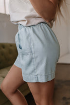 Bianca Light Wash Pocketed Wide Leg Shorts
