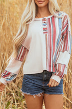 Elizabeth Striped Waffle Exposed Seam Casual Knit Top