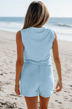 Linda Ribbed Button V Neck Set