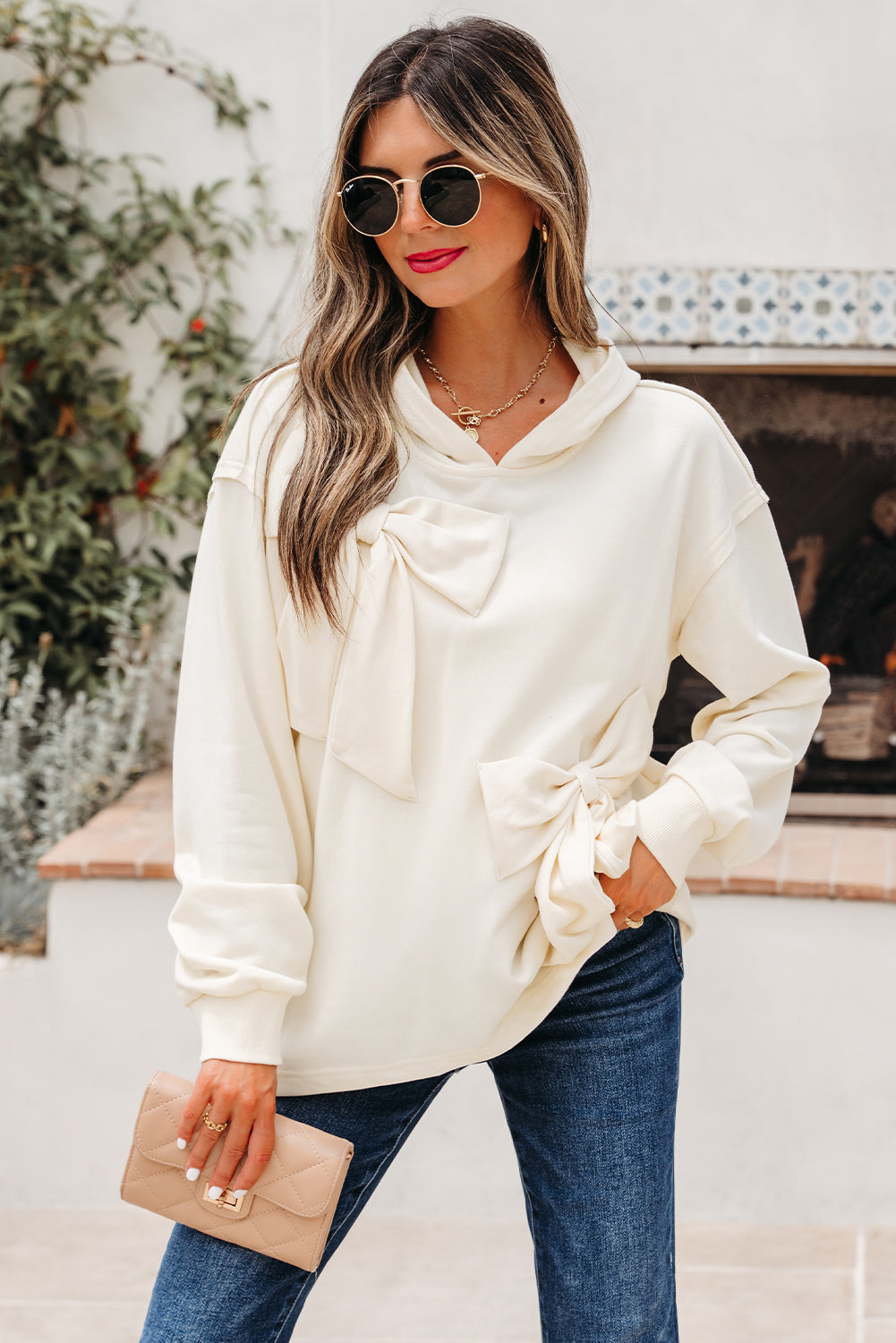 Raegwen Bow Detail Loose Hoodie