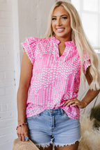 Cynthia Ric Rac Trim Flutter Sleeve Notch V Neck Blouse