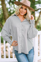 Skye Smocked Cuffed Striped Boyfriend Shirt with Pocket