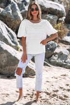 Luella Frilled Lace Trim Bubble Sleeve Blouse