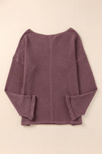 Evelyn Waffle Knit Loose Long Sleeve Top