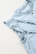 Mazie Mineral Wash Cap Sleeve Frilled Button Up Denim Shirt