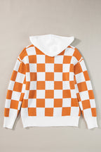 Lila Checkered Kangaroo Pocket Hooded Sweater