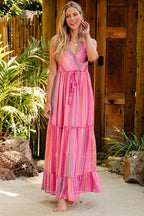 Clover Western Tassel Tie V Neck Wrap Maxi Dress