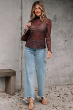 Ruth Sheer Mesh Patterned Lettuce Trim Top