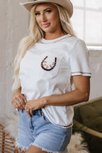 Horseshoe Embroidered Patch Pocket Tee