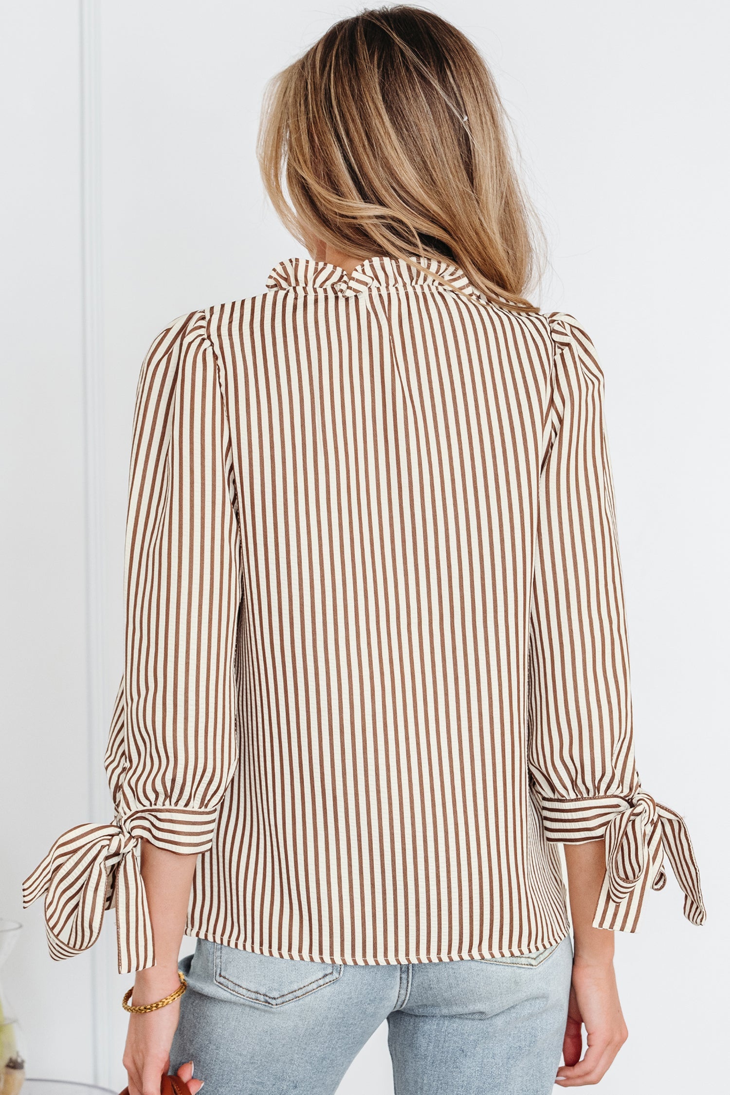 Blair Tied Cuffs Seersucker Blouse