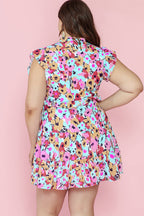 Lenora Ruffled Cap Sleeve Plus Size Mini Dress