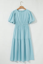 Lara Puff Sleeve Pleated High Waist Midi Dress