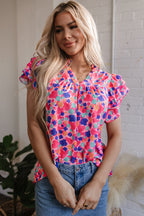 Arlet Abstract Ruffled Sleeve V Neck Blouse