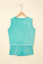 Aria 2 Pieces Mineral Wash Cotton Tank Top Lined Split Skirt Set
