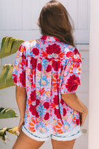 Mikaela Floral Bubble Sleeve Button Up Pleated Shirt