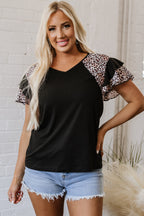 Emryn Leopard Ruffled Sleeve V Neck Top