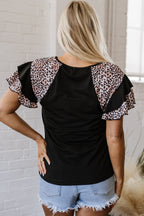 Emryn Leopard Ruffled Sleeve V Neck Top