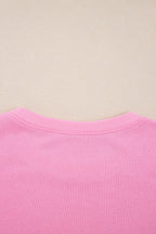 Pink Big Bow Lace Embroidered Dolman Sleeve Slit Plus Size Sweatshirt