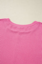 Bonbon Spiral Ribbed Exposed Seam Detail Plus Size Long Sleeve Top