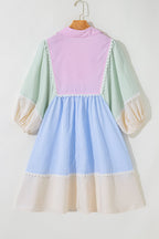 Joelle Striped Ric Rac Puff Sleeve Collared Mini Dress