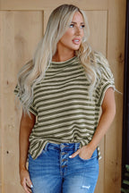 Abby Stripe Textured Side Slits Top