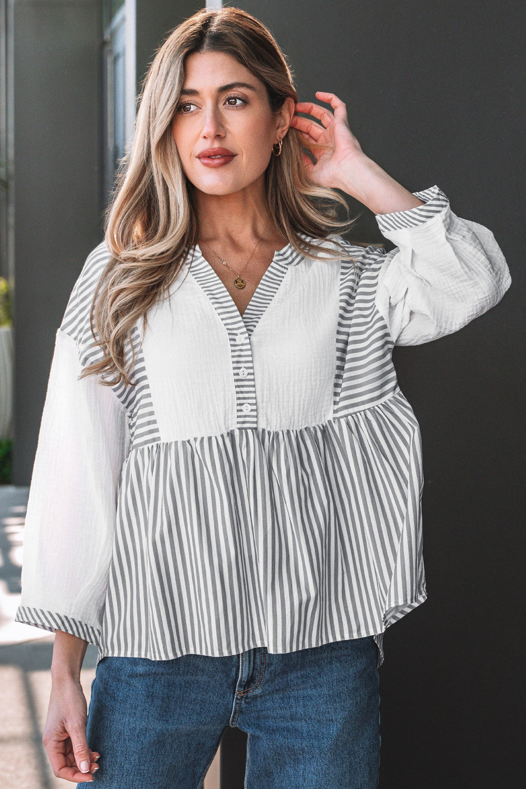 Zahra Bracelet Sleeve Babydoll Blouse