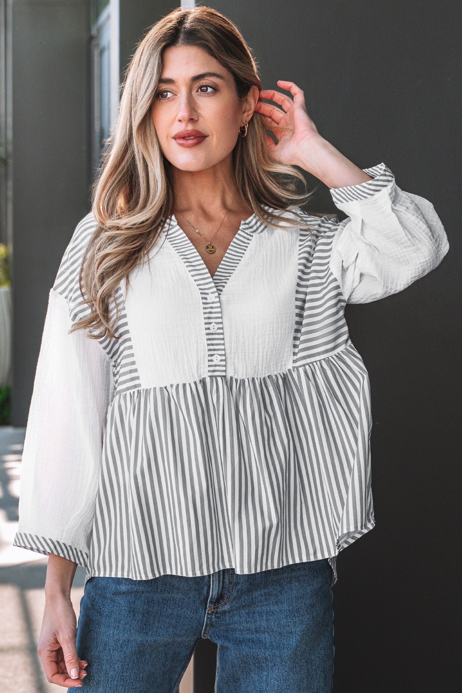 Zahra Bracelet Sleeve Babydoll Blouse