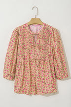 Sadie Floral Bow Pin-tuck Bust Half Puff Sleeve Blouse