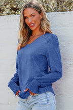 Andrea Shirred Shoulder Frilled Cuffs Long Sleeve Top