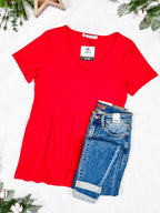 IN STOCK Sarah Ruffle Short Sleeve - Red FINAL SALE