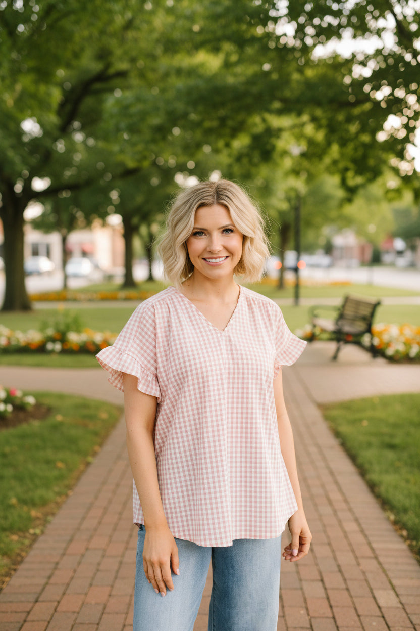 A Different Side Of Me Gingham Blouse in Dusty Rose