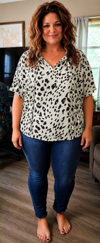 Amelia- Abstract Leopard Print Peasant Top
