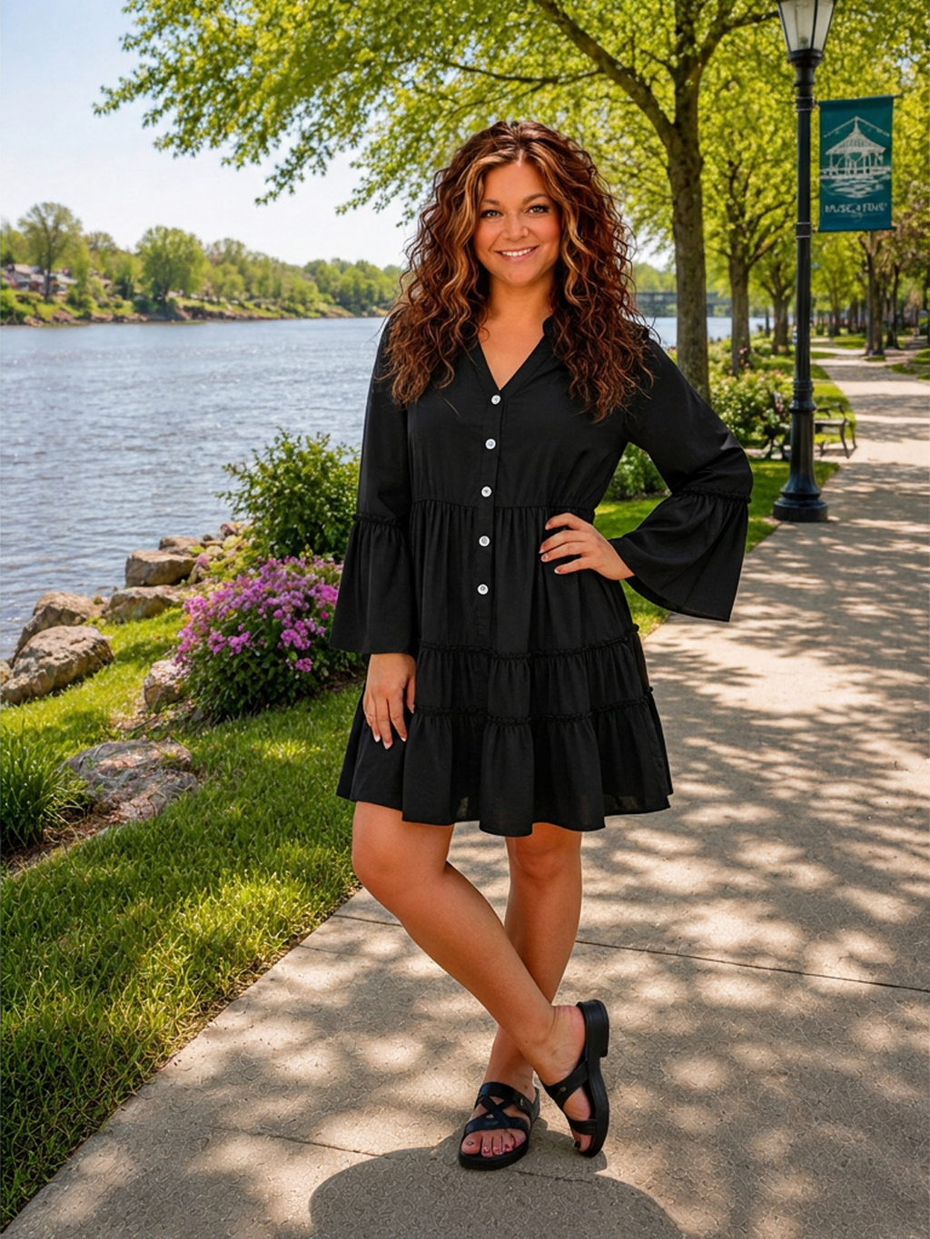 Sophia- Tiered Bell Sleeve Dress 6 Color Choices