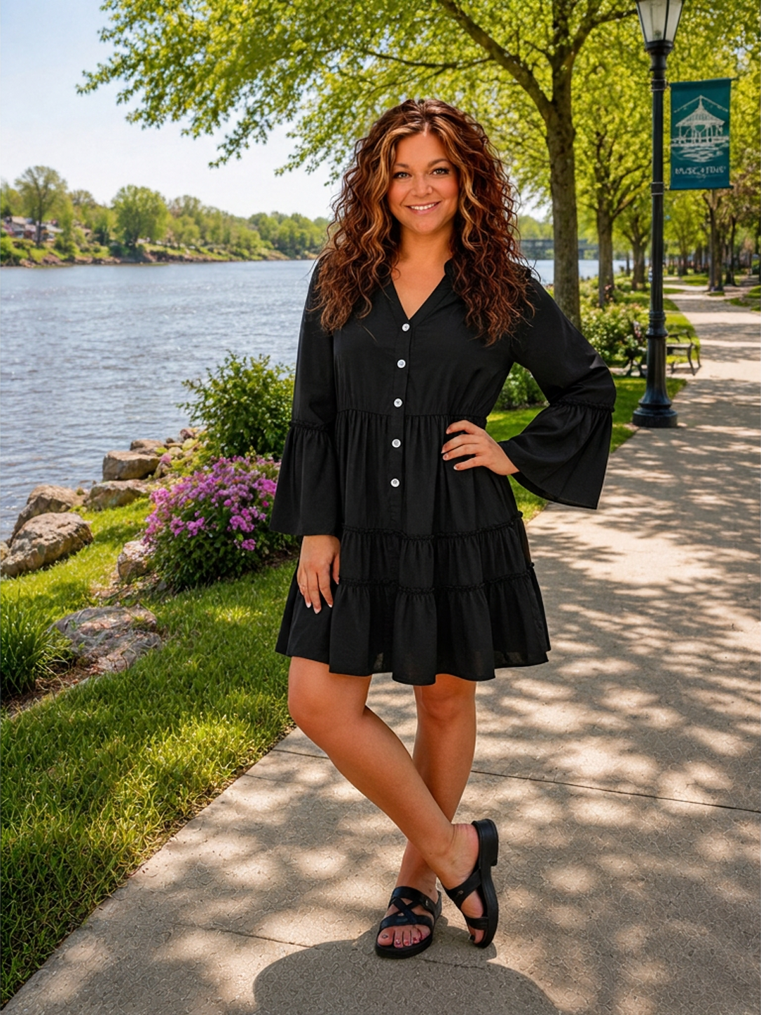 Sophia- Tiered Bell Sleeve Dress 6 Color Choices