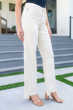 Alice High Rise Over Dyed 90's Straight Jeans in Light Khaki