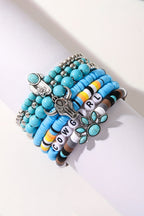 Light Blue 7pcs Boho Turquoise Beaded Bracelet Set