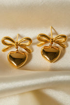 Gold Heart and Bow Studded Earrings