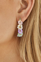 Gold Beaded Flower Hoop Earrings