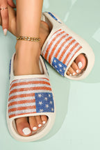 Rhinestone American Flag Thick Sole Slippers
