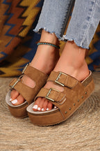Suede Buckle Decor Footbed Sandal Slippers