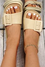 Buckle Decor Wide Band Thick Sole Slippers