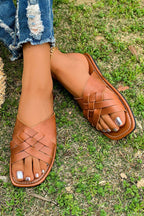 Ana Crossed Woven Flat Slippers