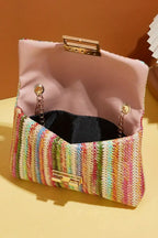 Azariah Striped Crochet Flapped Bag